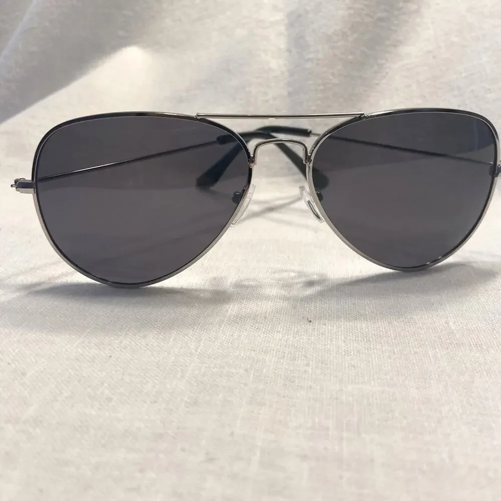 Mens Womens Aviator Silver Frame Sunglasses Grey Gray Lenses Case Included